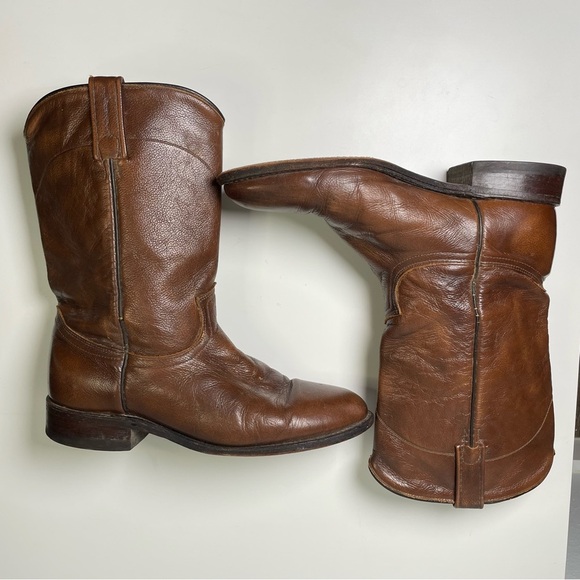 Dan Post Roper Leather Cowboy Western Boots Brown Pull On Style Mens 9M - Picture 15 of 15